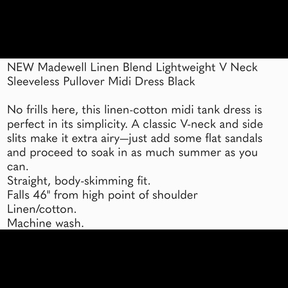 Madewell Linen Blend Lightweight V Neck Sleeveless Pullover Mindi Dress - Picture 4 of 4